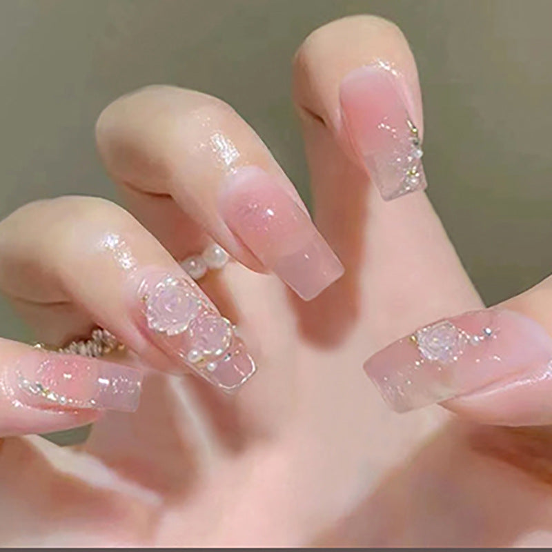 Pink Gradient Crystal Press On Nails Gomaki