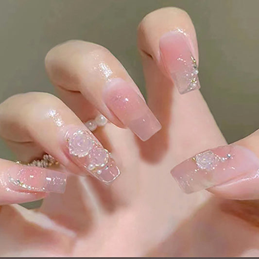 Pink Gradient Crystal Press On Nails Gomaki