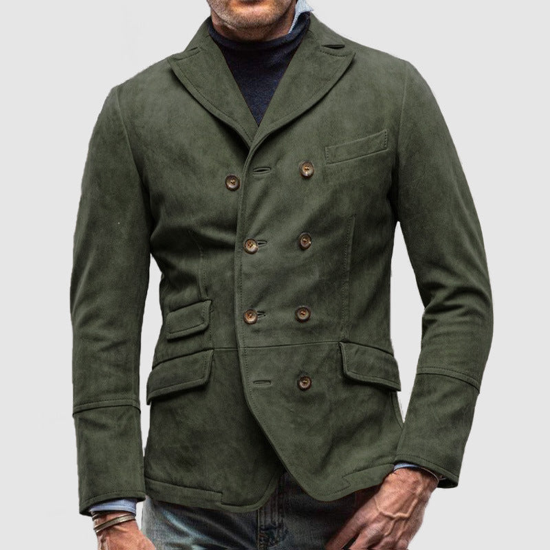 Men Vintage Suede Double Breasted Blazer Jacket Gomaki