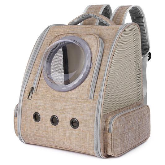 Linen Cat Backpack Carrier with Bubble Window Gomaki