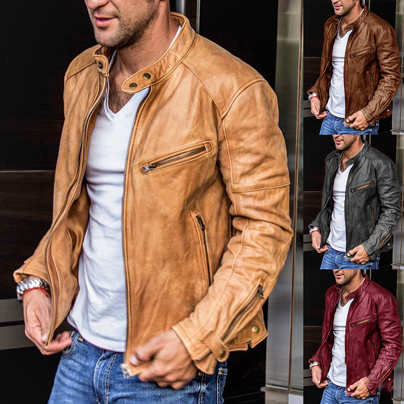Men Genuine Leather Slim Fit Biker Jacket Gomaki