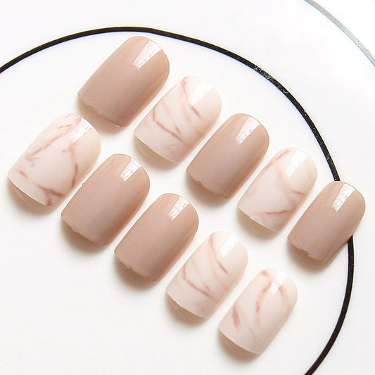 Elegant Nude and Marble Press On Nails Gomaki