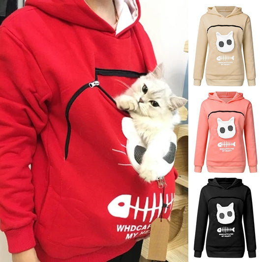 Women Hoodie Sweatshirt With Cat Pet Pocket Design Gomaki Shop