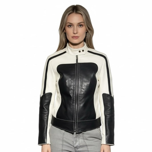 Leather Biker Jacket Slim Fit Collared Gomaki