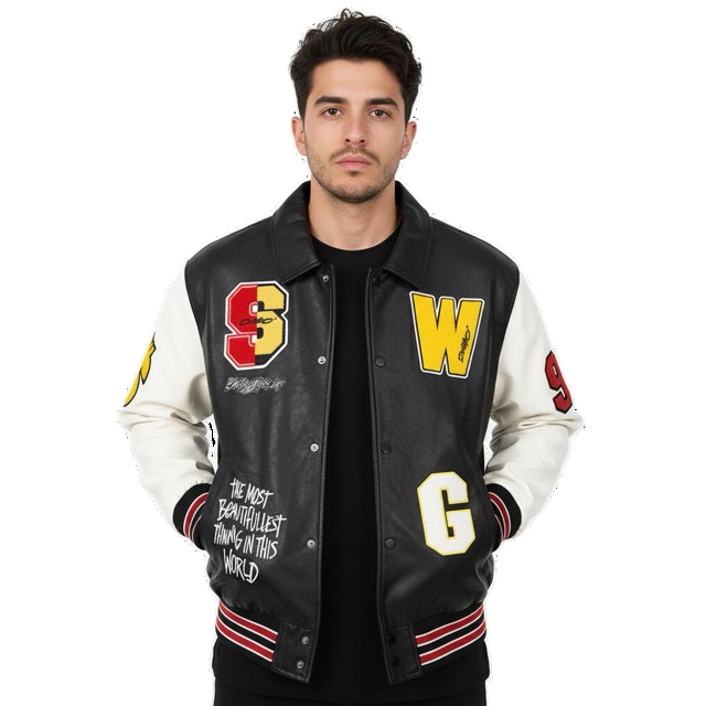 Men Statement Patch Leather Jacket Gomaki