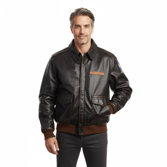 Men Genuine Leather Aviator Bomber Jacket Gomaki