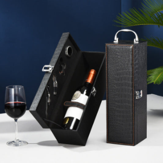 Leather Single Bottle Case with Wine Accessories Gomaki