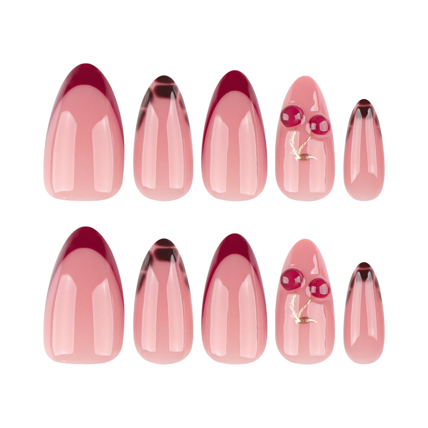 Cherry French Tip Press On Nails Gomaki