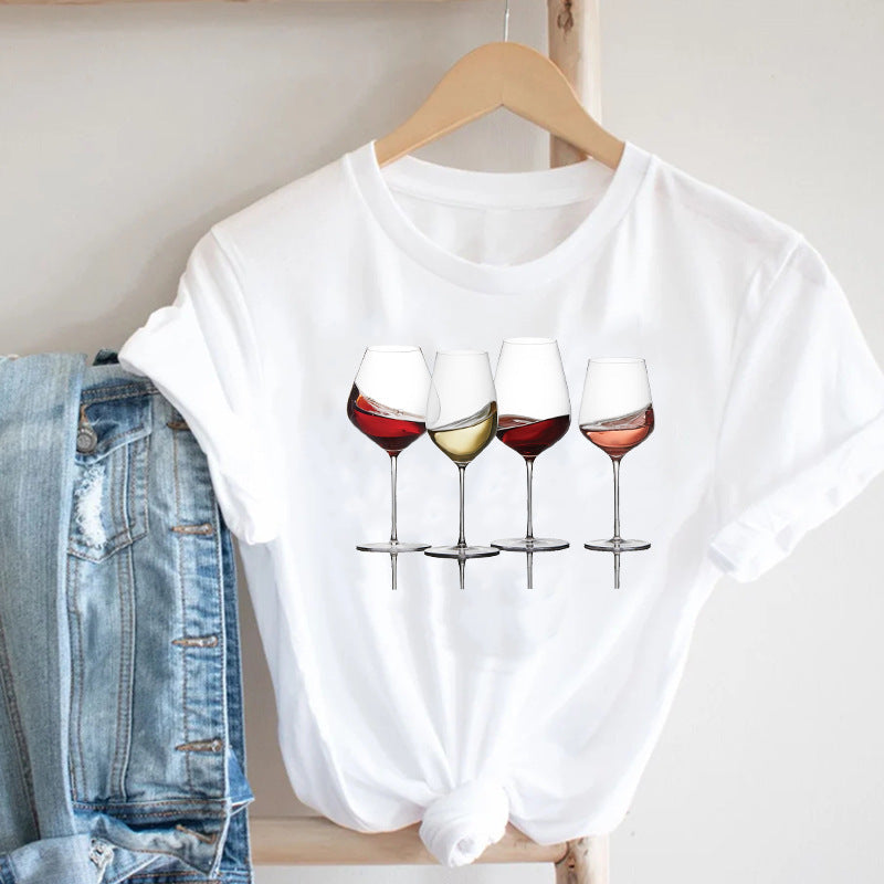 Wine Glass Trio Printed T Shirt Casual Cotton Tee for Wine Lovers Gomaki