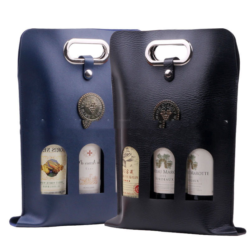 Luxury PU Leather 3 Bottle Wine Carrier Gomaki