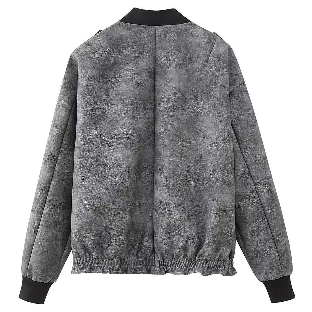 Woman Faux Leather Bomber Jacket Gomaki