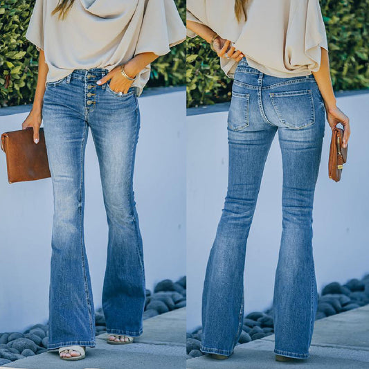 Women High Waisted Flared Denim Jeans Gomaki