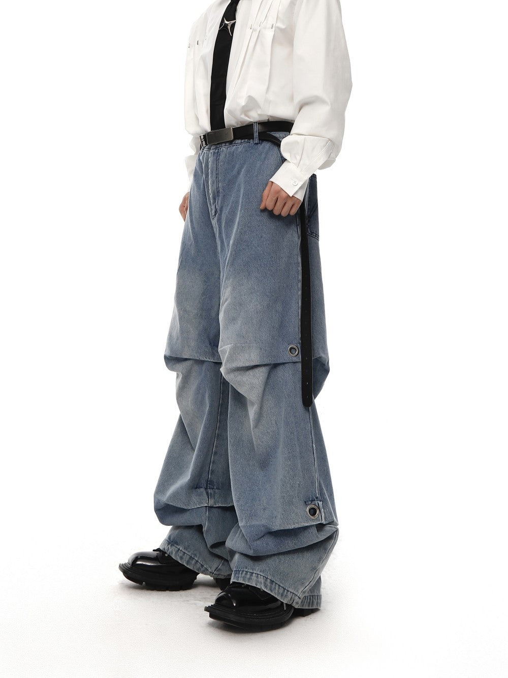 Unisex Wide Leg Layered Denim Pants Gomaki