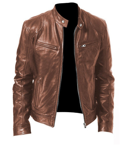 Men Classic Biker Faux Leather Jacket Gomaki