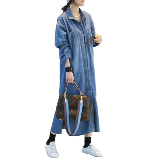 Denim Long Oversized Slit Shirt Jacket Gomaki
