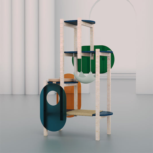 Modern Luxury Cat Tree Tower Solid Wood Multi Level Climbing Structure Gomaki