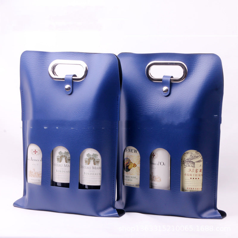 Luxury PU Leather 3 Bottle Wine Carrier Gomaki
