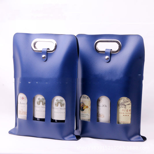 Luxury PU Leather 3 Bottle Wine Carrier Gomaki