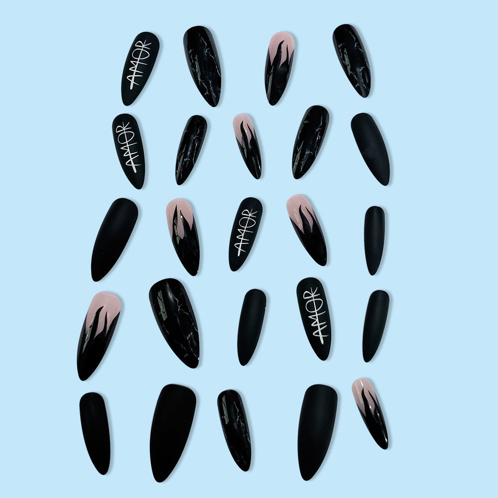 Matte and Glossy Black Almond Press On Nails Gomaki