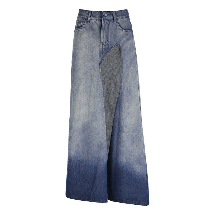 High Waist Vintage Denim Maxi Skirt Gomaki