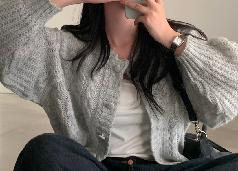 Women Knit Button Up Cardigan Gomaki
