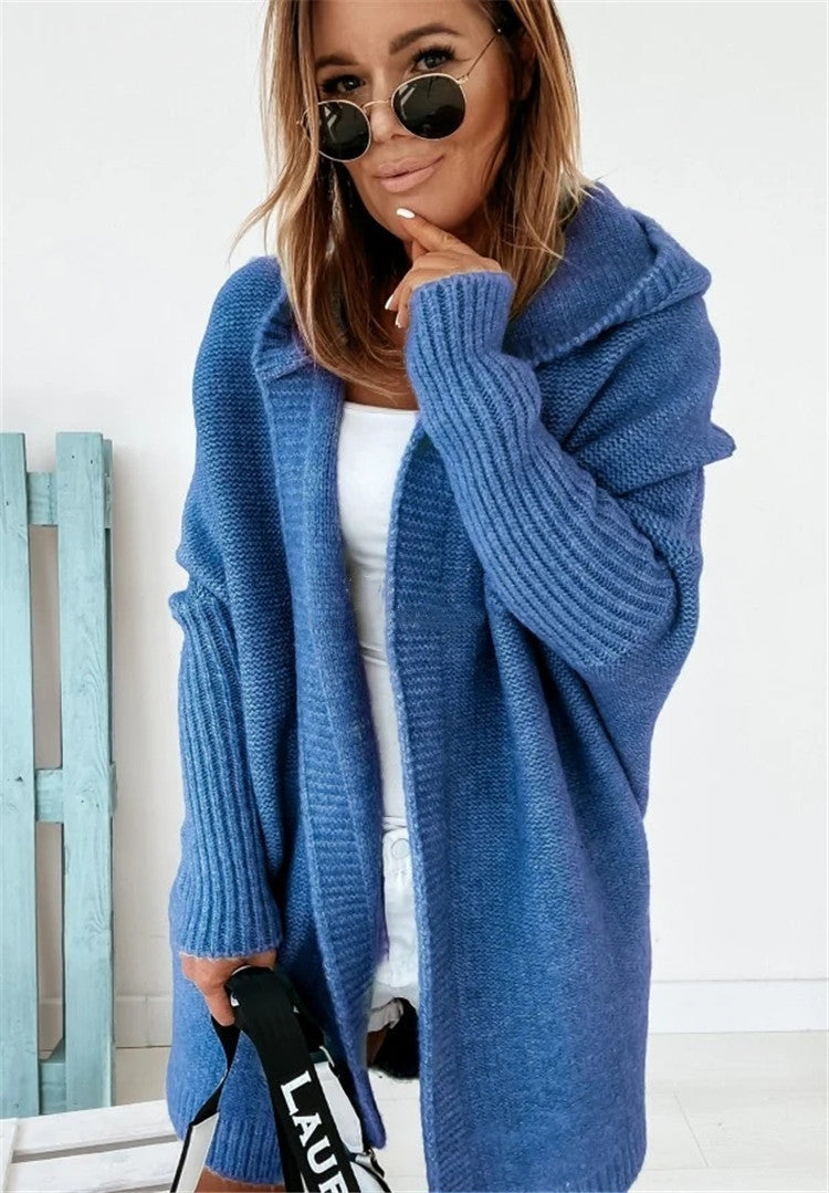 Women Hooded Long Knit Cardigan Gomaki