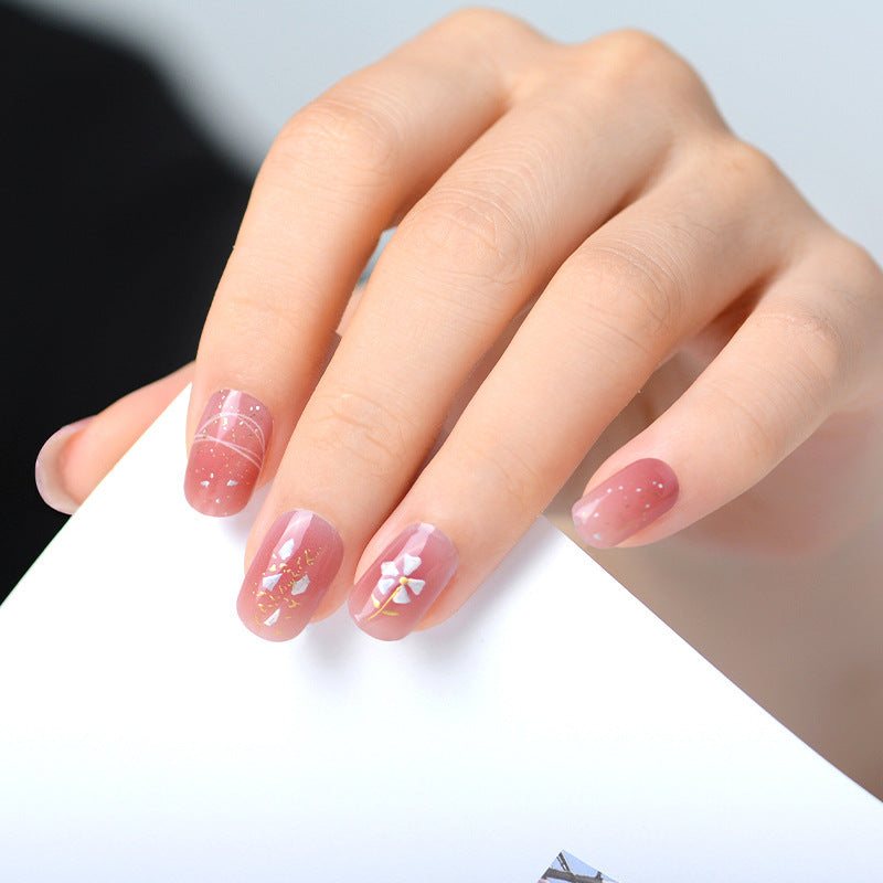 Nail Sticker Green and Gold Floral Press On Gomaki