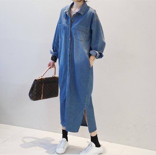 Denim Long Oversized Slit Shirt Jacket Gomaki