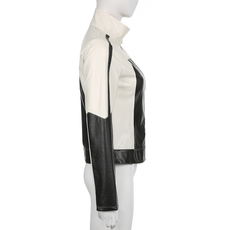 Leather Biker Jacket Slim Fit Collared Gomaki