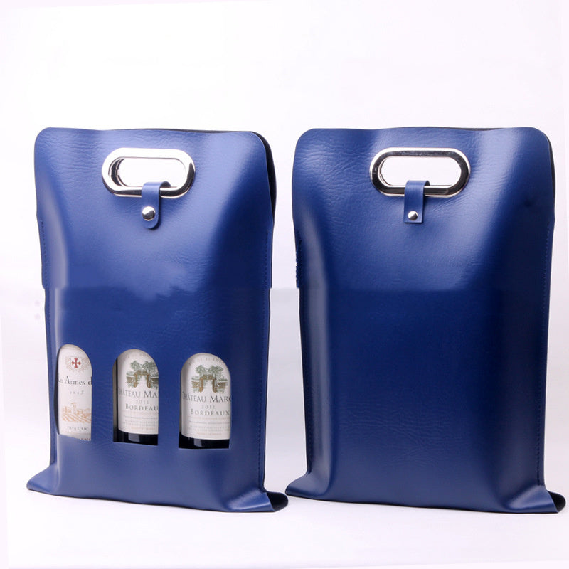 Luxury PU Leather 3 Bottle Wine Carrier Gomaki