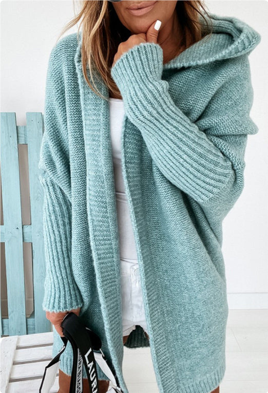 Women Hooded Long Knit Cardigan Gomaki