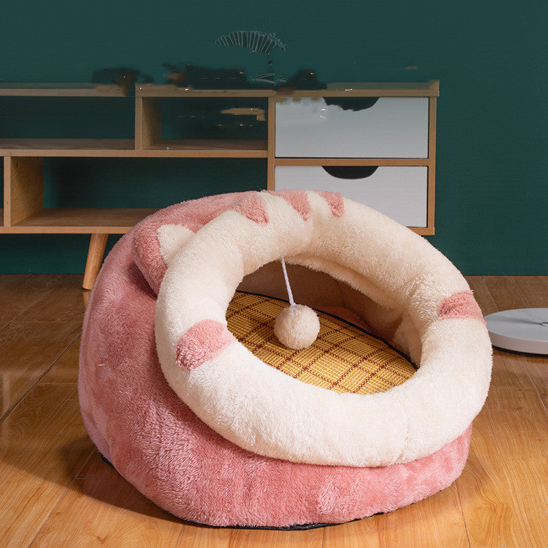 Cute Cat Ear Plush Pet Bed Gomaki