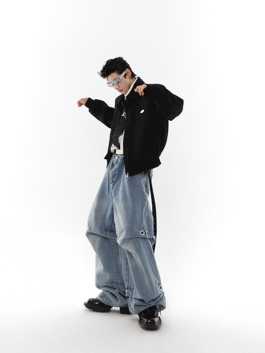 Unisex Wide Leg Layered Denim Pants Gomaki
