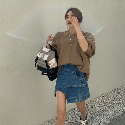 Asymmetric Denim Mini Skirt Gomaki