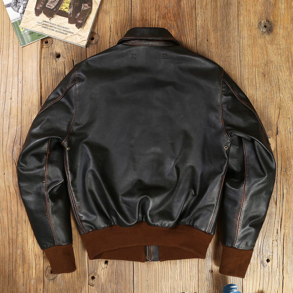 Men Genuine Leather Aviator Bomber Jacket Gomaki