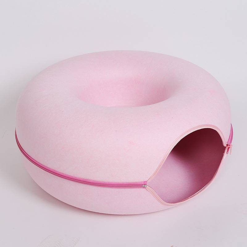 Donut Cat Tunnel Bed Pets House Natural Felt Gomaki