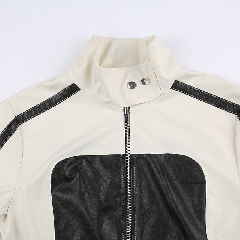 Leather Biker Jacket Slim Fit Collared Gomaki