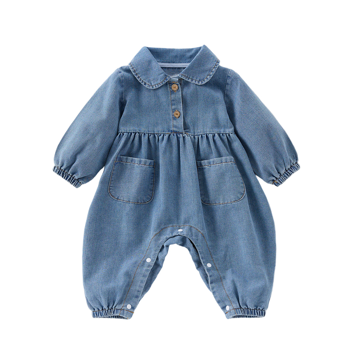 Cute Lapel Denim Rompers Jumpsuit Gomaki