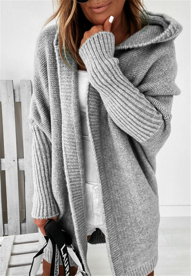 Women Hooded Long Knit Cardigan Gomaki