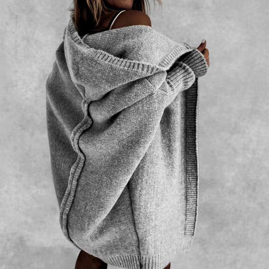 Women Hooded Long Knit Cardigan Gomaki