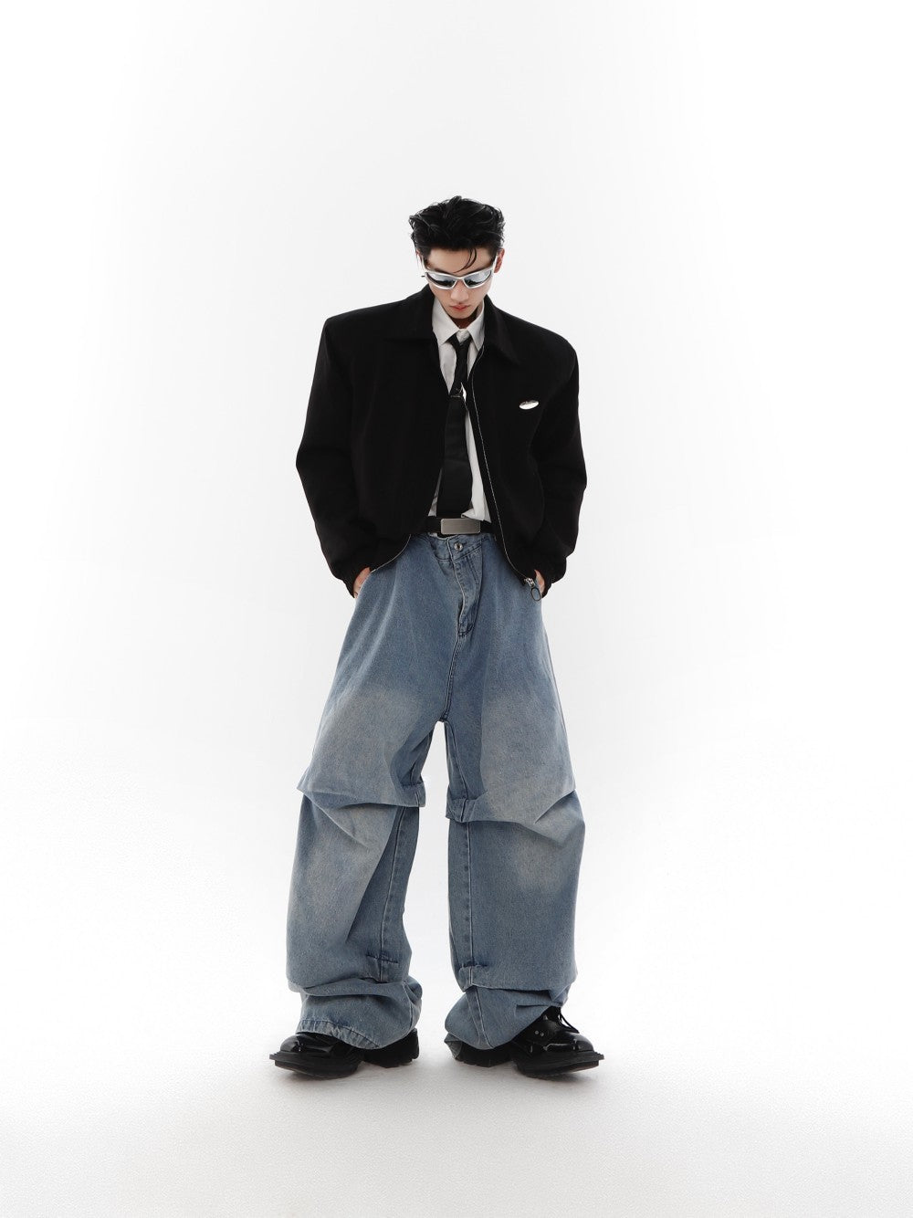 Unisex Wide Leg Layered Denim Pants Gomaki