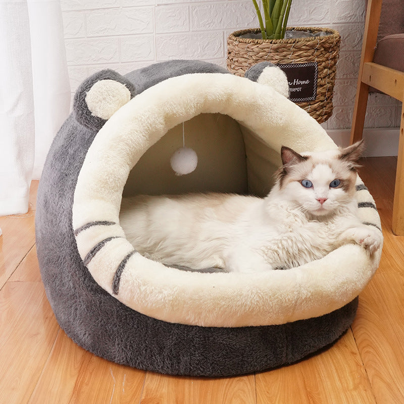 Cute Cat Ear Plush Pet Bed Gomaki