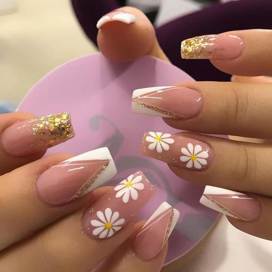 Daisy Floral French Nail Art Stickers Gomaki