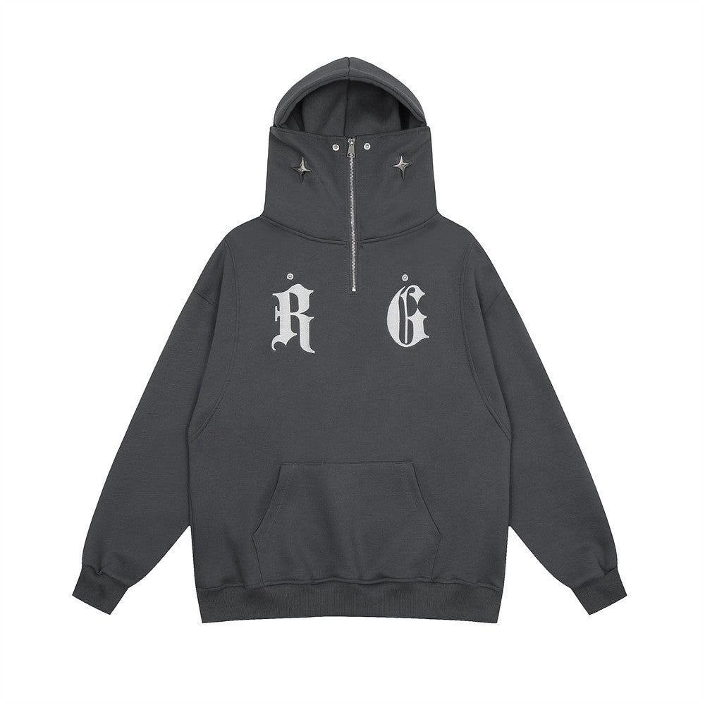 High Neck Gothic Print Hoodie Gomaki