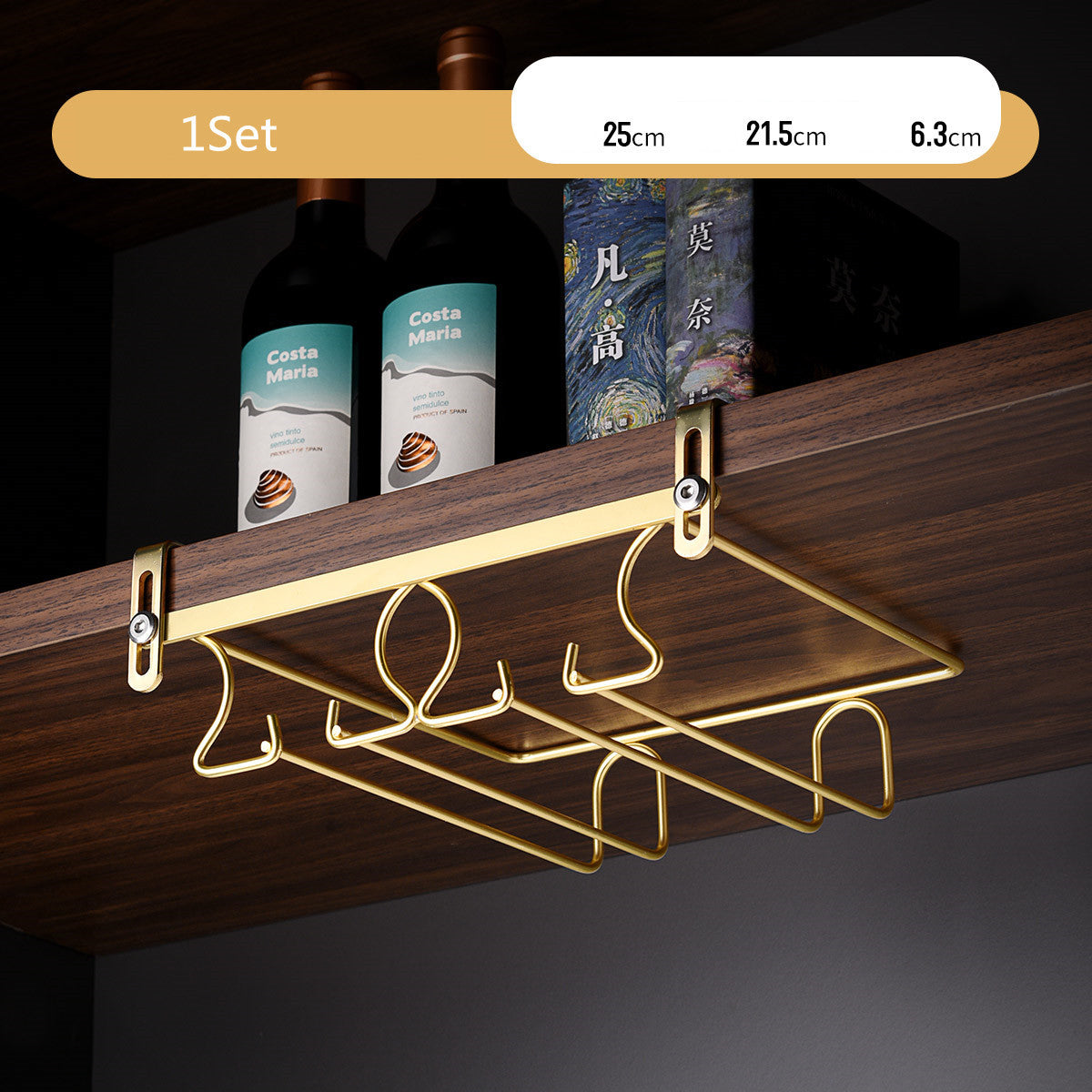Luxury Gold Under Cabinet Wine Glass Rack Gomaki