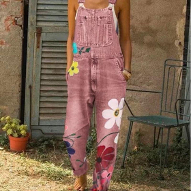 Denim Overalls Printed Washed Gomaki