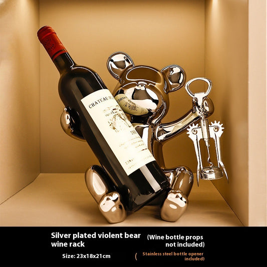 Modern Silver Bunny Wine Bottle Holder Gomaki