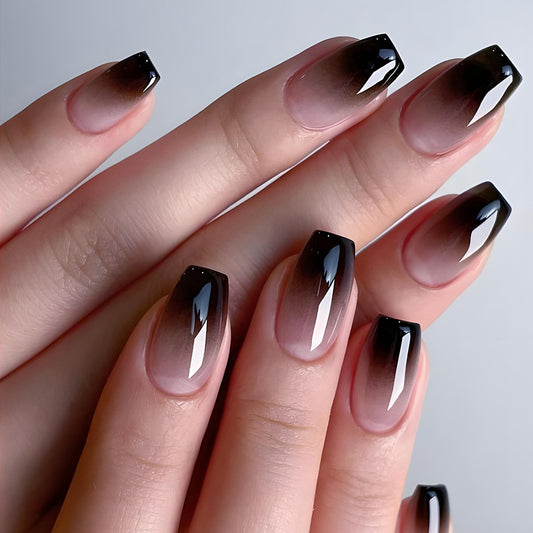 Black Ombre Glossy Press On Nails Gomaki