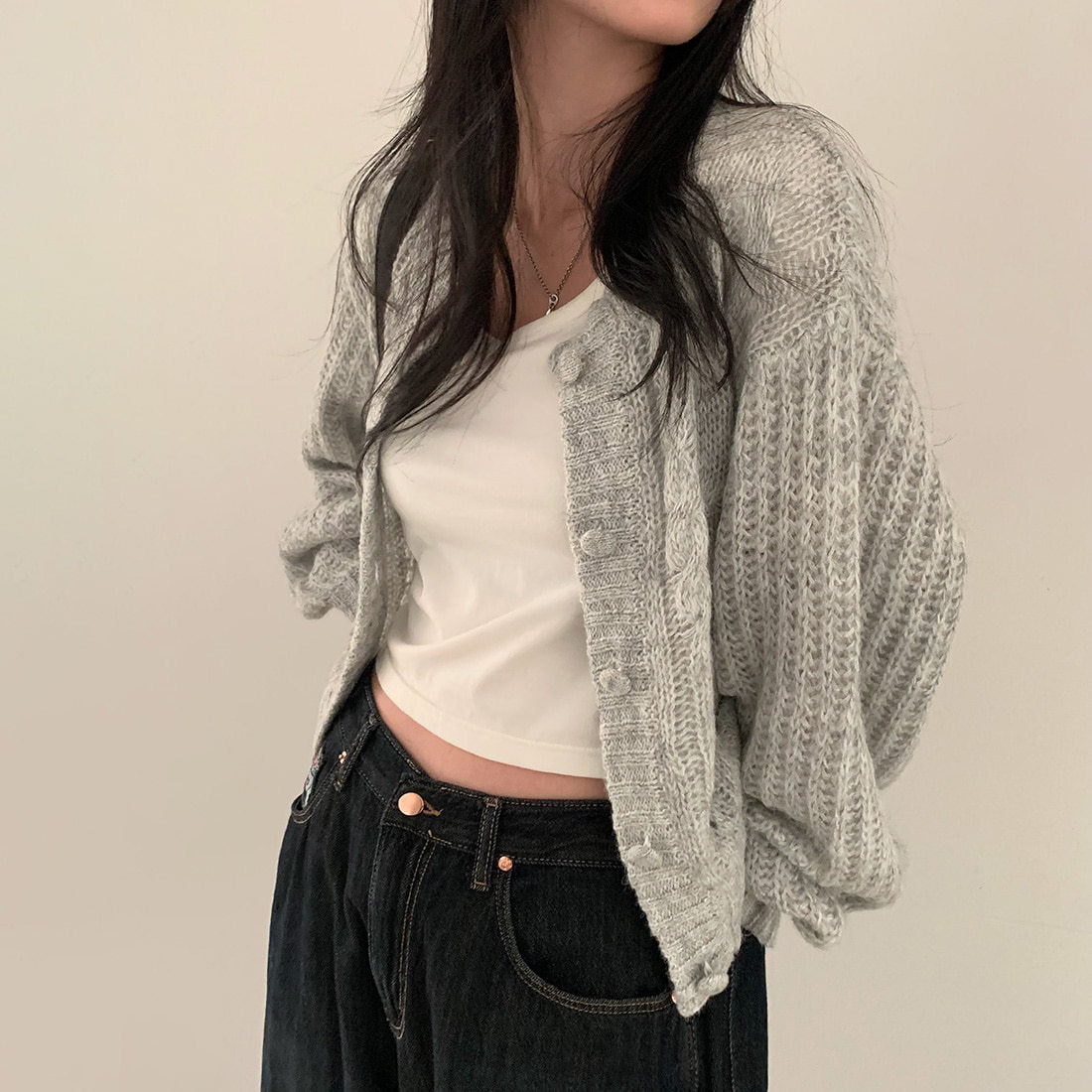 Women Knit Button Up Cardigan Gomaki