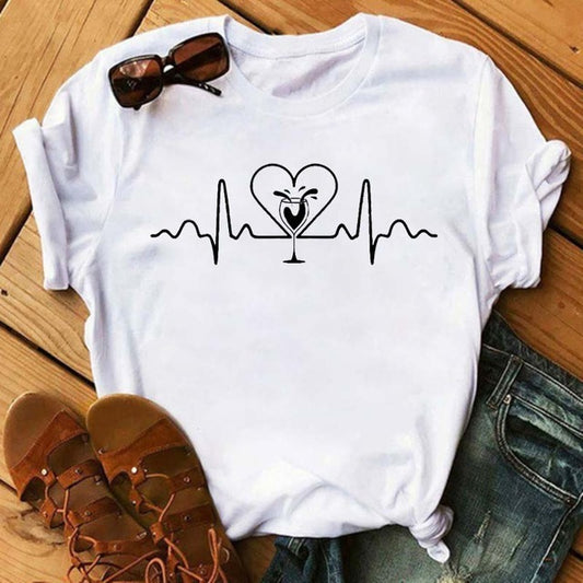 Heartbeat Wine Glass T Shirt Gomaki